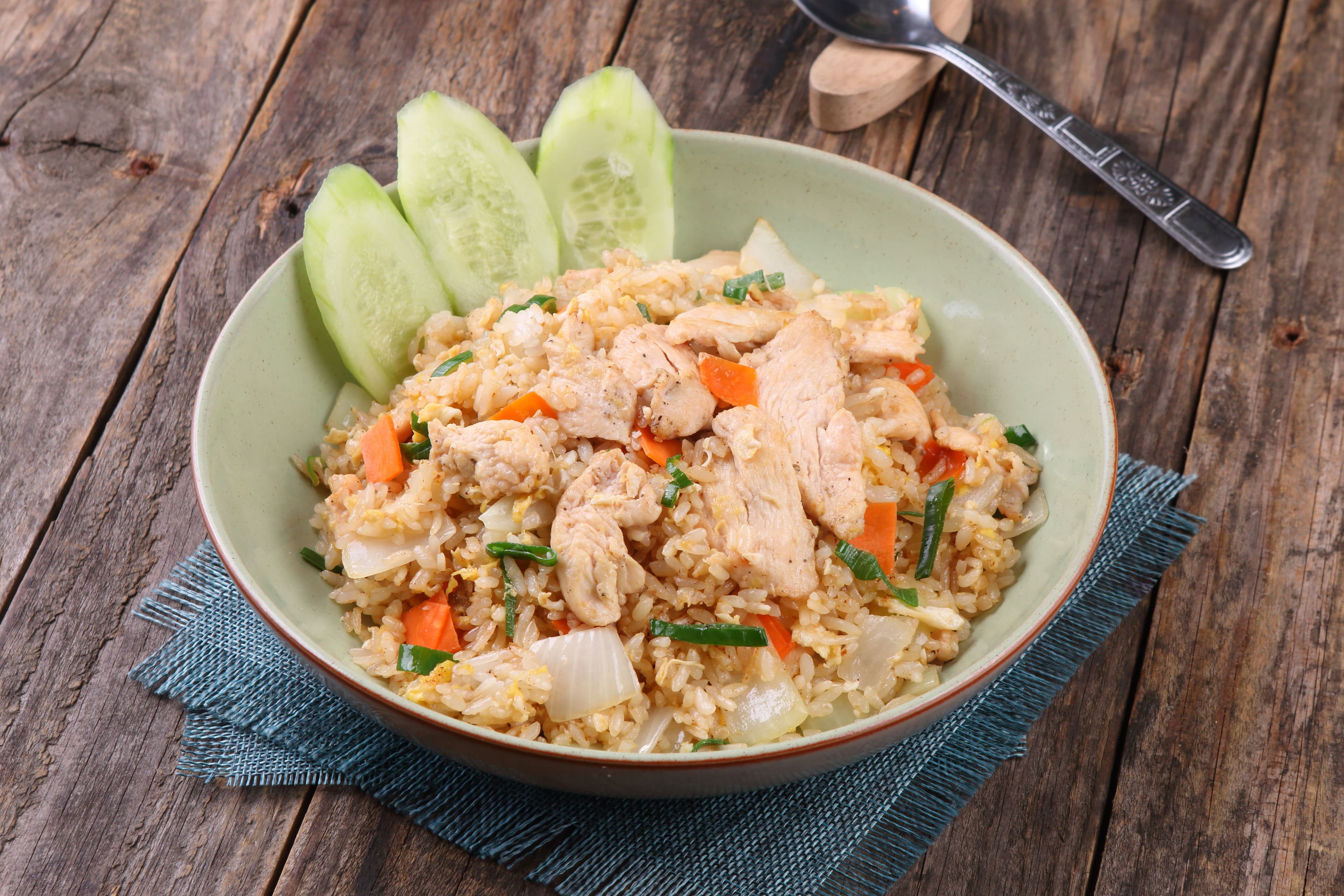 Kids Asian meal with rice, chicken, and vegetables